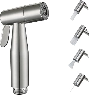 Handheld Bidet Sprayer Head(4-Function, 1-Pack, Brushed Nickel) | Single Bidet Head, 4-Function Bidet Sprayer, Spray & Stream, Sweep, Point Jet Mode, Adjustabel Water Pressure for Toilet