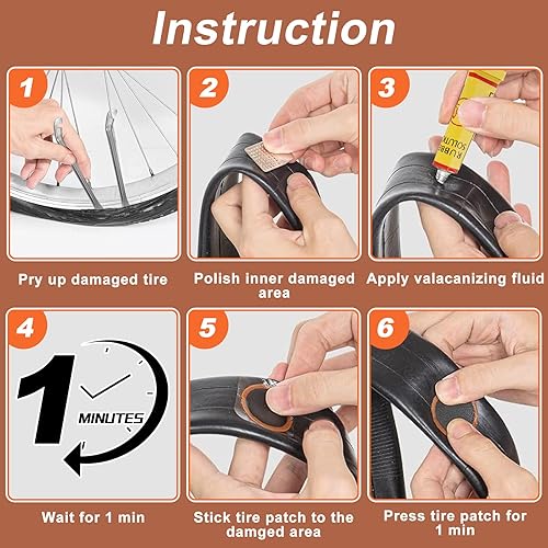 Miniatura 2 de Kit de reparación de neumáticos de bicicleta, parches de vulcanización, escobilla de metal, kit de parches de tubo plano interior para bicicleta de