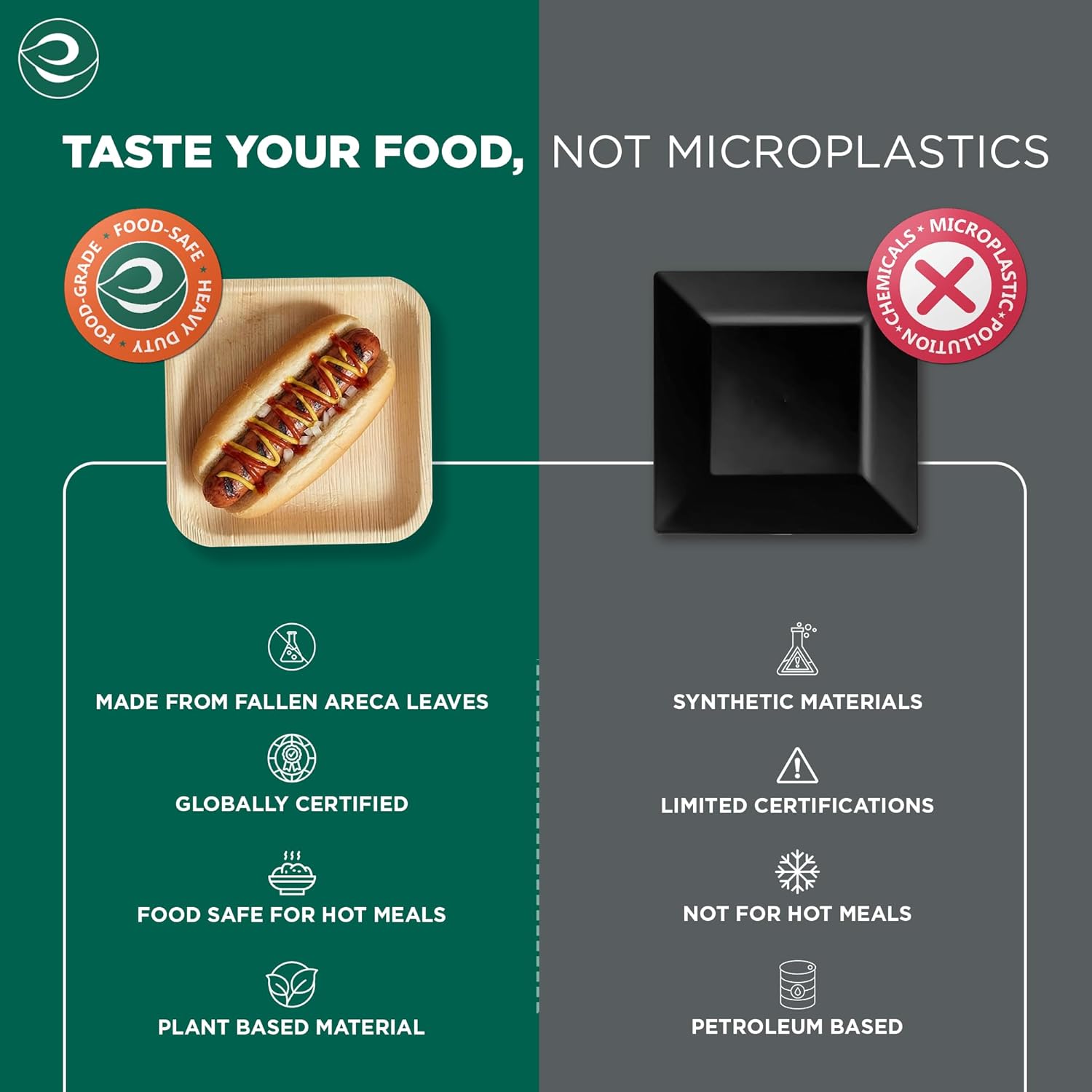 ECO SOUL Palm Leaf Like Bamboo Plates, 6 Inch Square, 200 Pack Bulk Disposable Appetizer & Dessert Tableware, Compostable Biodegradable Natural Wooden Small Party Plates for Wedding, Catering, Events