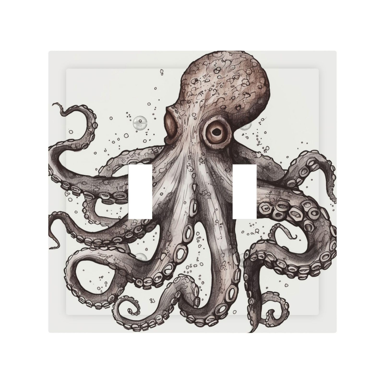 2-Gang Decorator Wall Plate Octopus Light Switch Cover Double Toggle Receptacle Wall Plate Mid Size 4.9" x 5" Wallplate Unbreakable Polycarbonate Outlet Faceplates Covers