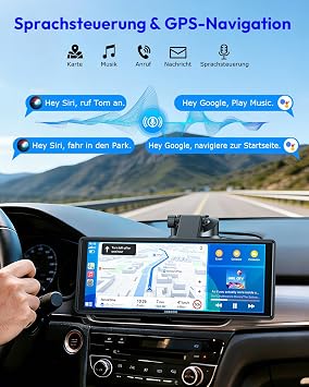 ESSGOO Carplay Android Car Display 10.26 Inch A-pple Carplay Screen for AirPlay/Mirror Link Car Multimedia Player with Wireless Touch Screen GPS Navigation Bluetooth 5.3 Voice Assistant AUX Car