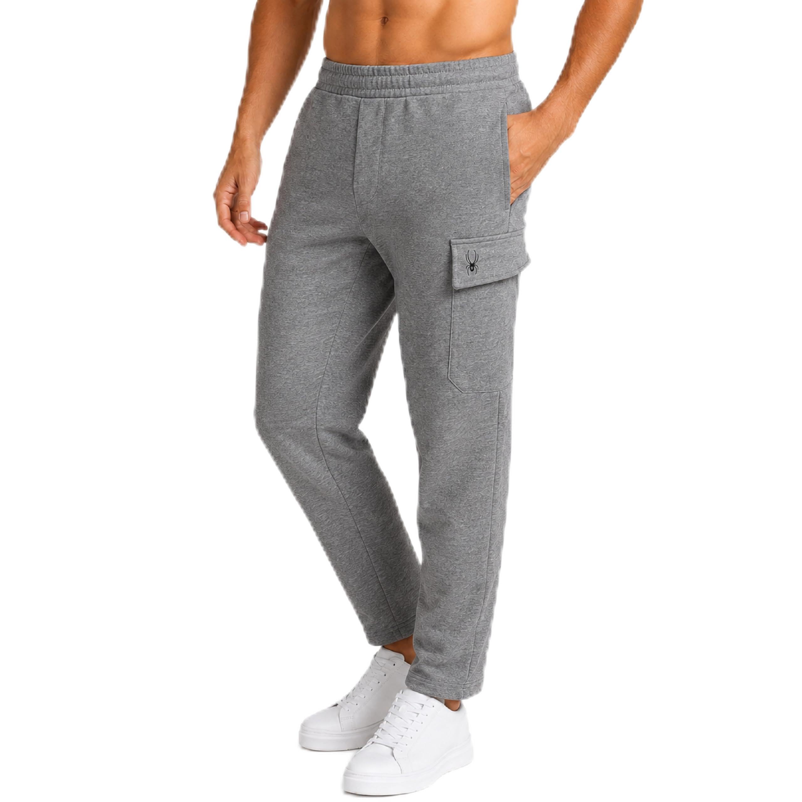 Spyder Men's Heather Grey Fleece Cargo Sweatpants - Soft Stretch Athletic Joggers With Inner Drawcord Ribbed Waistband (Sizes: S-Xxl), Medium