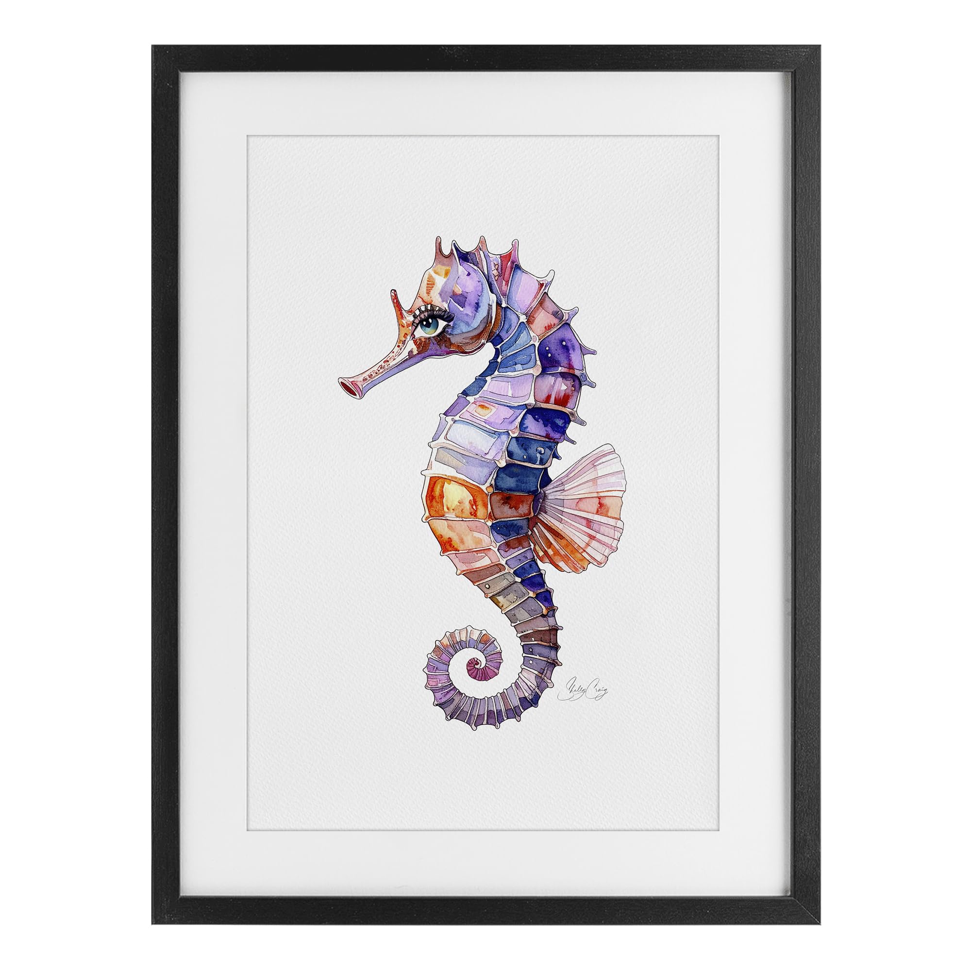 Stupell Industries Midnight Black (Textured) 'Sea Whisper Seahorse'| Framed Print Under Glass