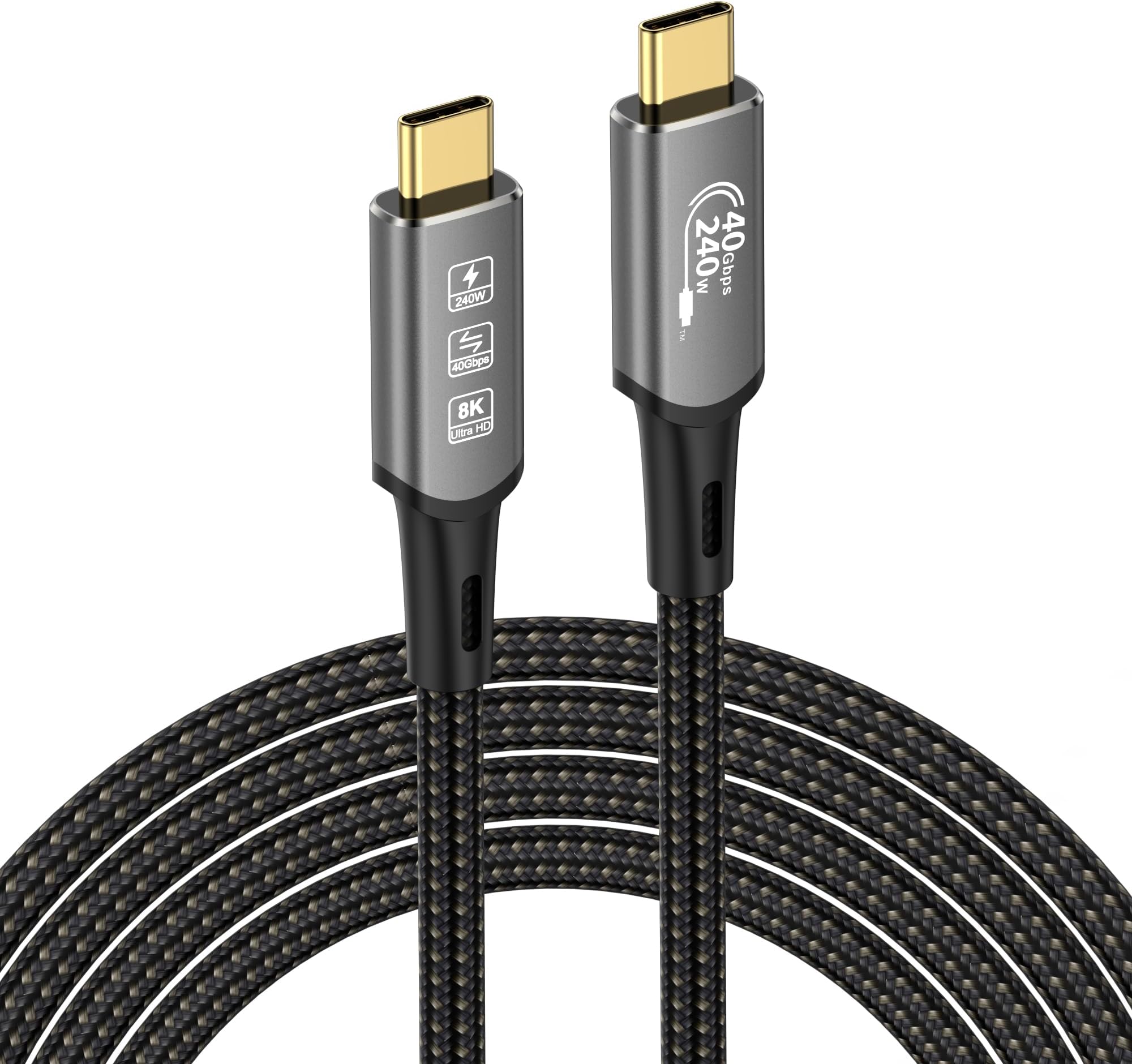USB4 Thunderbolt 4 Extension Cable 240W 8K USB C M/M Cable Fast Charging 40Gbps Data Transmission Cable 8K@60Hz 4K@144Hz Video cable compatible with MacBook M1 M2 M3 (0.5m 1.6ft)