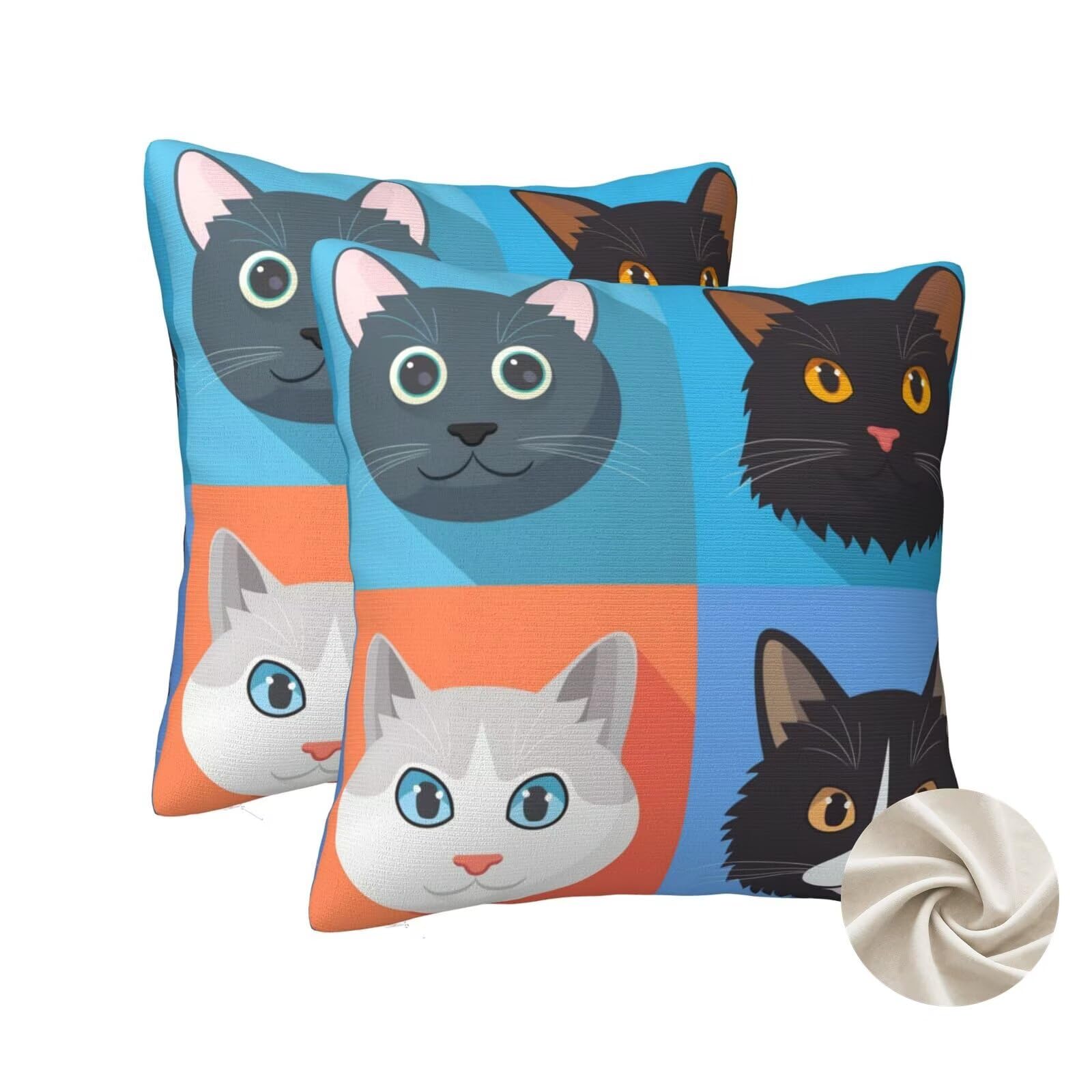 Housses de coussin dessin animé 60x60 cm grand format imprimé chat
