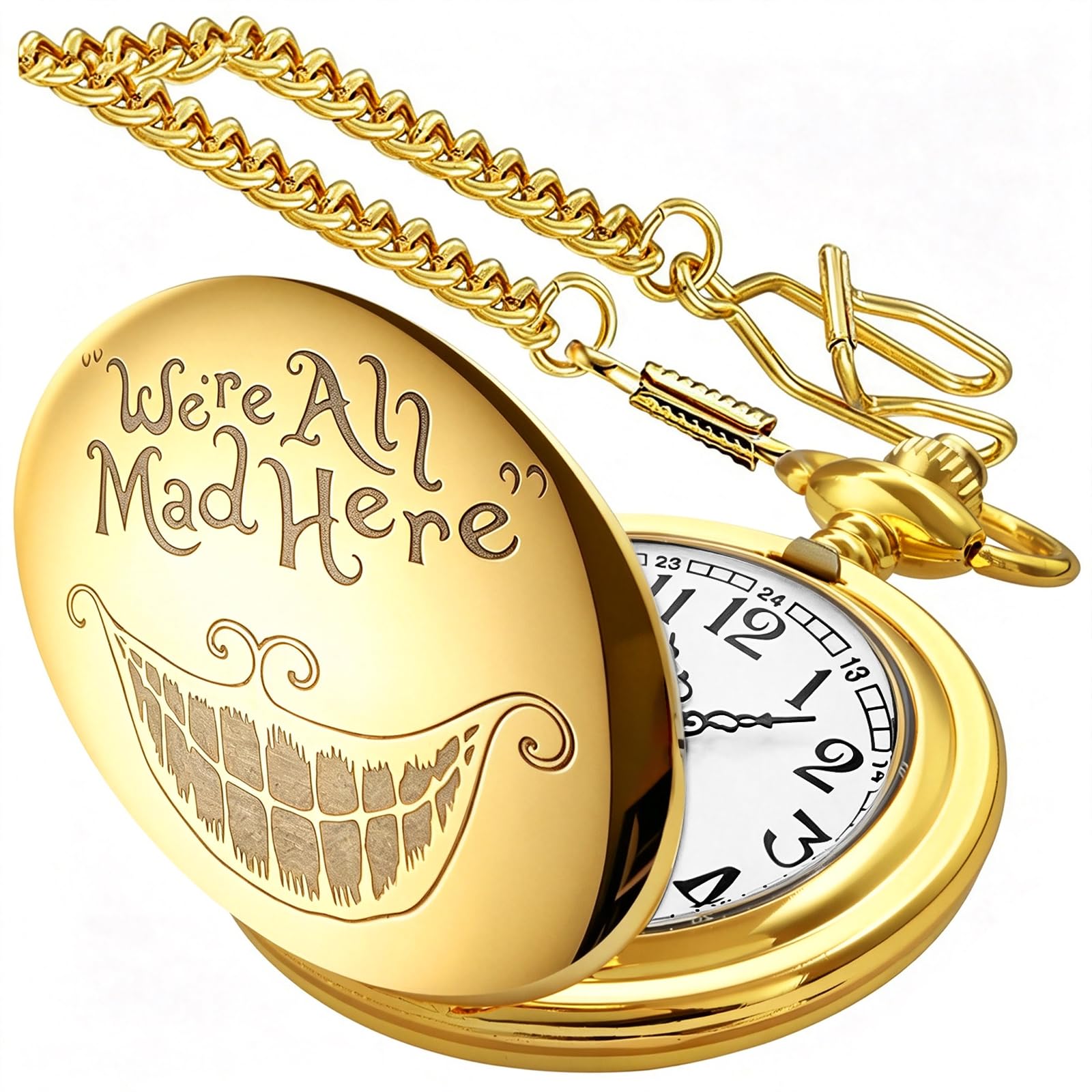 Smooth Pocket Watch Alloy Steel Quartz Roman/Arabic Numerals with 37cm Chain for Father's Day Xmas Best Gifts