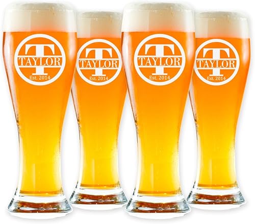Miniatura 5 de Regalos personalizados para hombres – Juego de vasos de cerveza personalizados con posavasos grabados – Vasos Pilsner grabados con monograma ideales