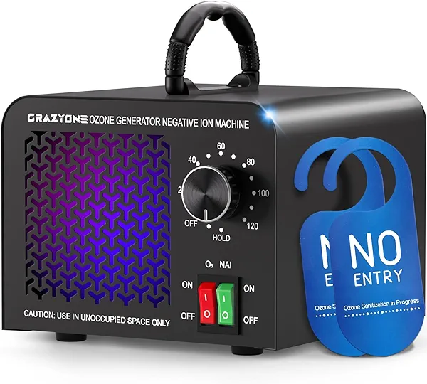 120,000mg/h Ozone Generator, Powerful Ozone Odor Eliminator with Negative Ion, Ozone Machine Odor Removal for Car, Home, Pets, Smoke, Commercial/Industrial Use - Covers Up to 6,000 Sq.Ft