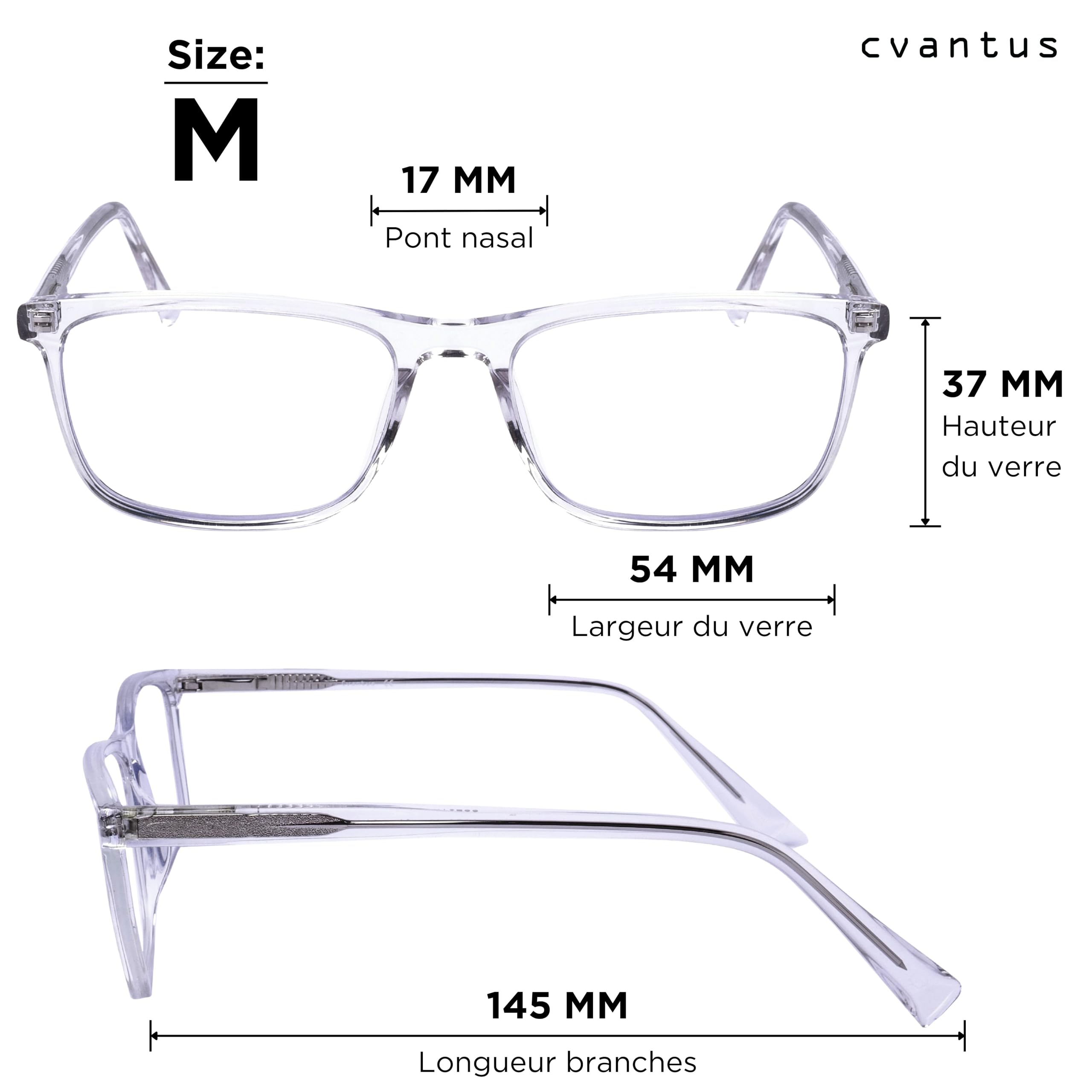 Cvantus Lunettes ordinateur Premium | Anti-lumière bleue & UV, Anti-reflets, Antistatique | Qualité Ordonnance - Faites par opticiens | Lunette anti lumiere bleue femme & homme carrées transperentes