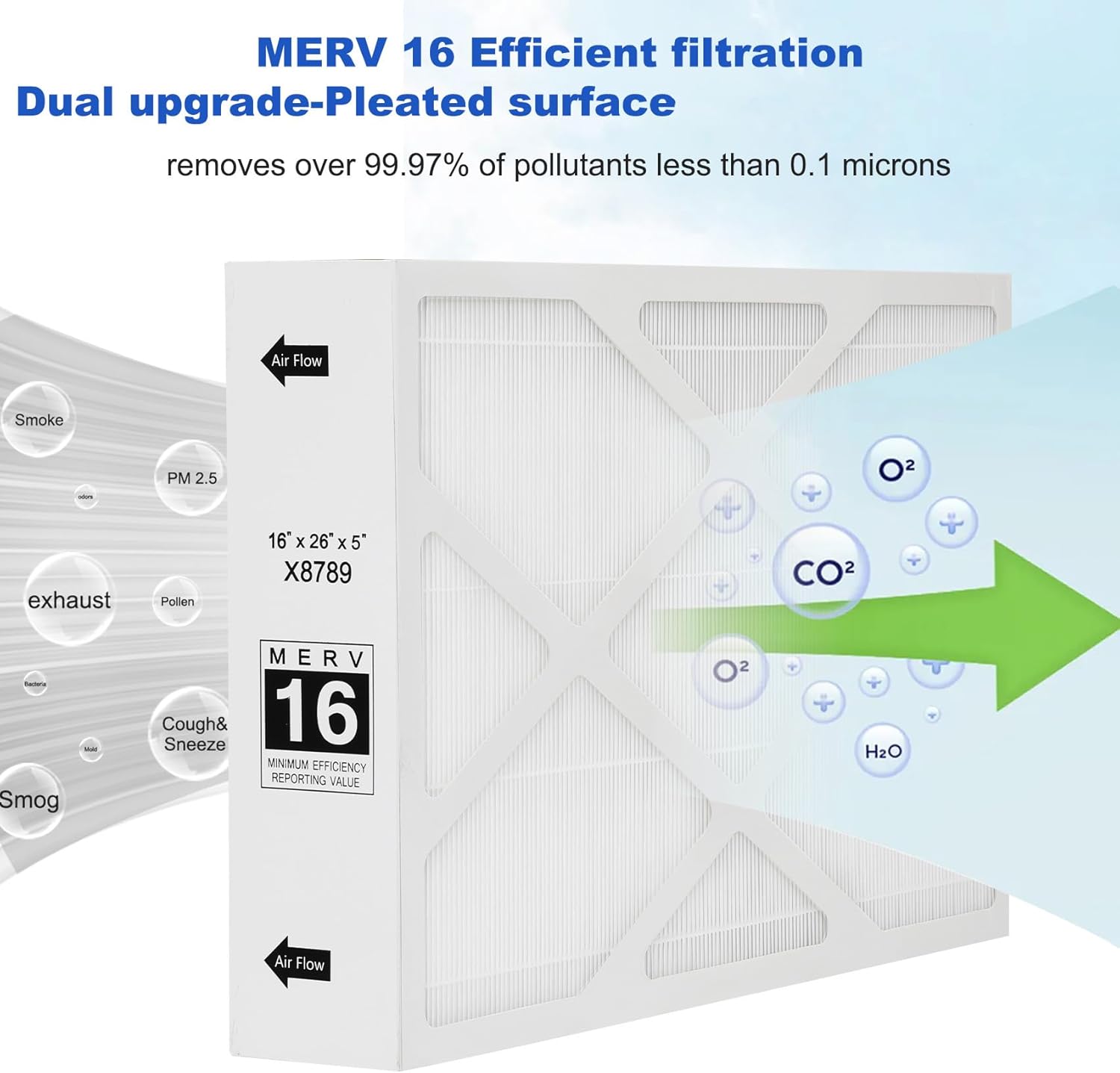 X8789 Merv 16 Filter Compatible with Lennox X8789 16x26x5 Furnace Filter for PCO16-28 PureAir 1 Pack