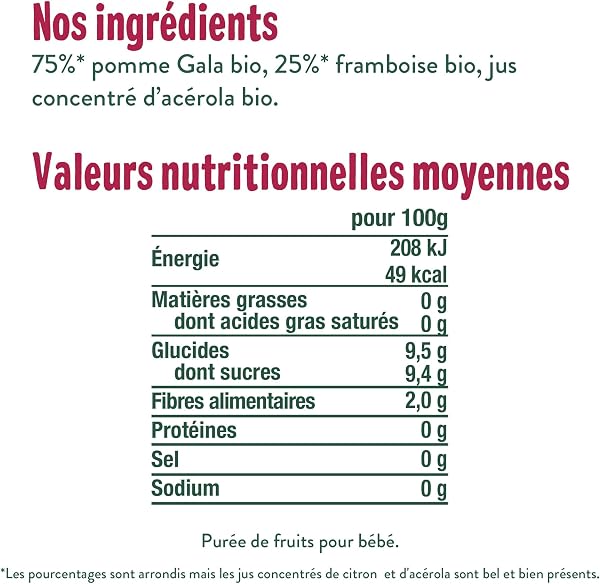 GOOD GOÛT - Gourdes Pomme Framboise - Purée Bébé - Dès 4 Mois - 75 % Pomme, 25 % Framboise - Sans Sucres Ajoutés - Fabriqué En France - 10x120g (L'emballage peut varier) - 2