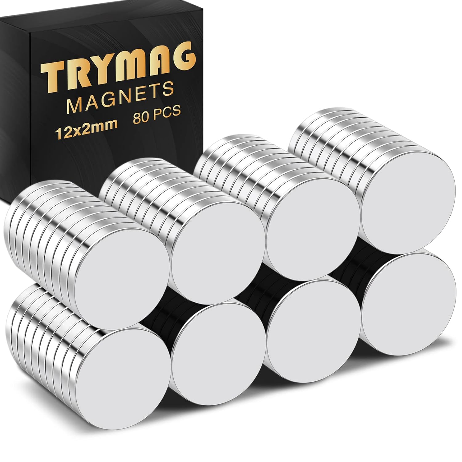 TRYMAG 80Pcs Neodymium, 12 x 2mm Small Strong Round