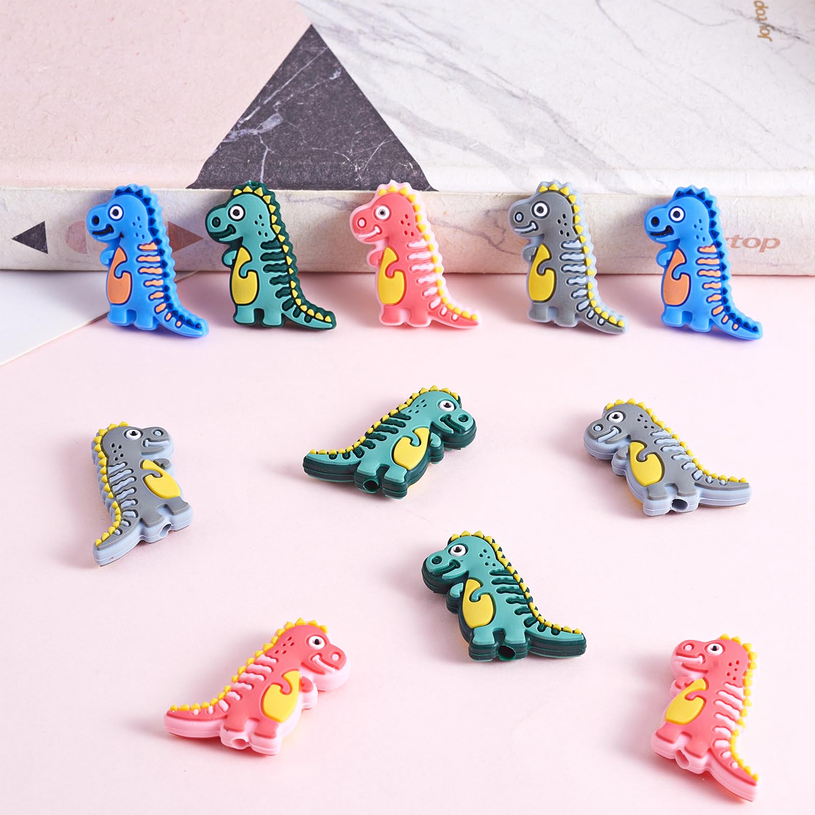 10 Perline In Silicone A Forma Di Dinosauro E Animali - Colorate Per Bracciali, Collane E Portachiavi Fai Da Te