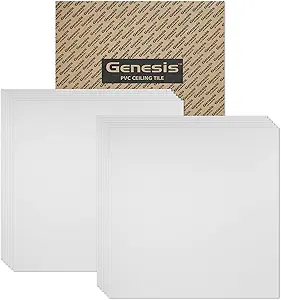 Genesis 2ft x 2ft Smooth Pro White Ceiling Tiles - Easy Drop-in Installation – Waterproof, Washable and Fire-Rated - High-Grade PVC to Prevent Breakage - Package of 12 Tiles