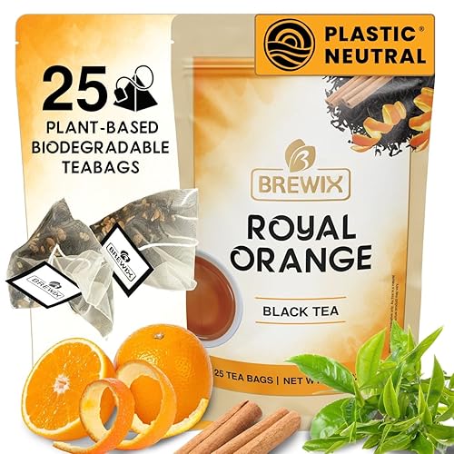 BREWIX, Té negro con especias de naranja real (25 bolsas de té pirámide)  Mezcla de cafeína prémium con naranja picante y especias cálidas  Mezcla
