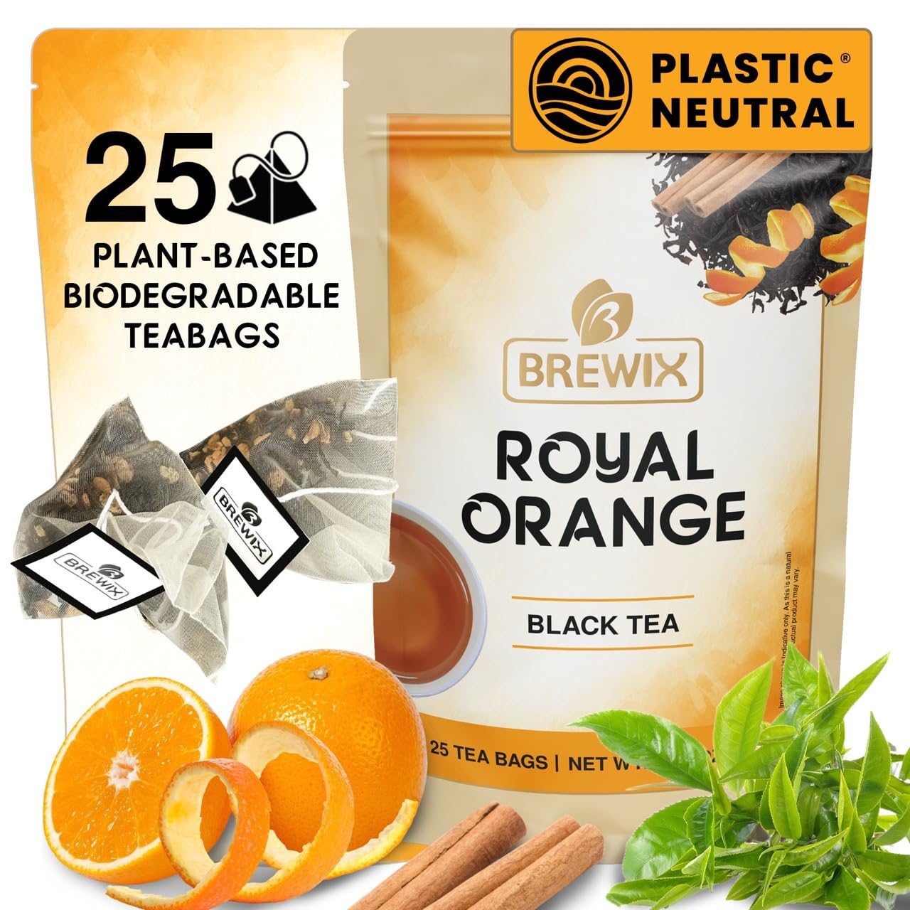 BREWIX, Royal Orange Spice Black Tea (25 Pyramid Tea Bags) | Premium Caffeinated Blend with Zesty Orange & Warming Spices | Warming Winter Blend