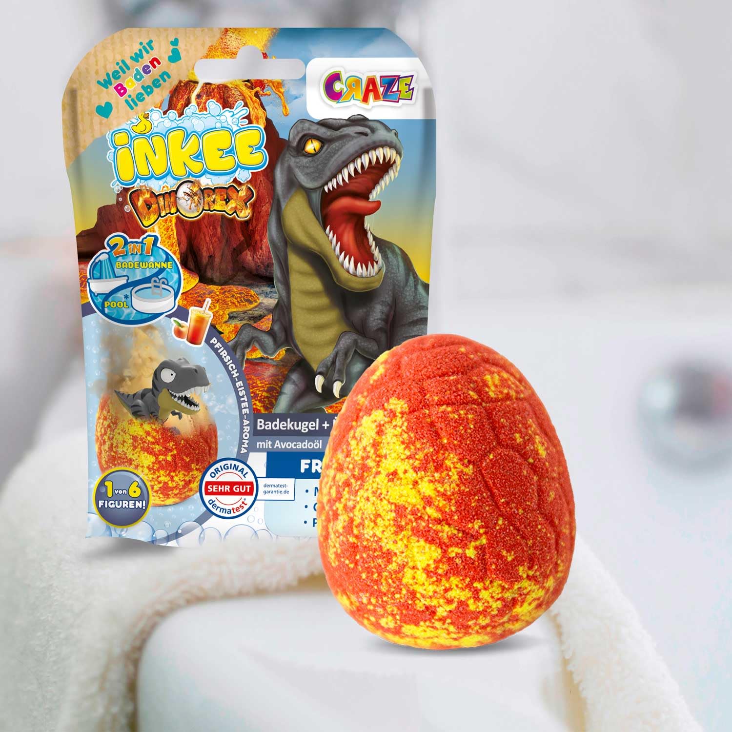 INKEE Surprise Dinorex Set di 8 Bombe da bagno bambini con sorpresa Dinorex, giocattoli per vasca con odore a sorpresa