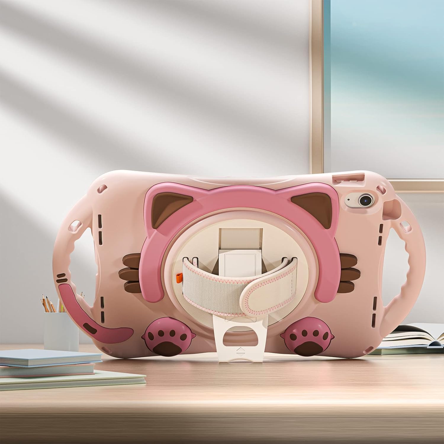iPad 11 inch 11th Generation Case for Kids, Dteck Heavy Duty Rugged Protection Kid-Friendly Handle Stand Shoulder Strap Cute Cat Case for Apple iPad 10th Generation 10.9 inch 2022, Pink