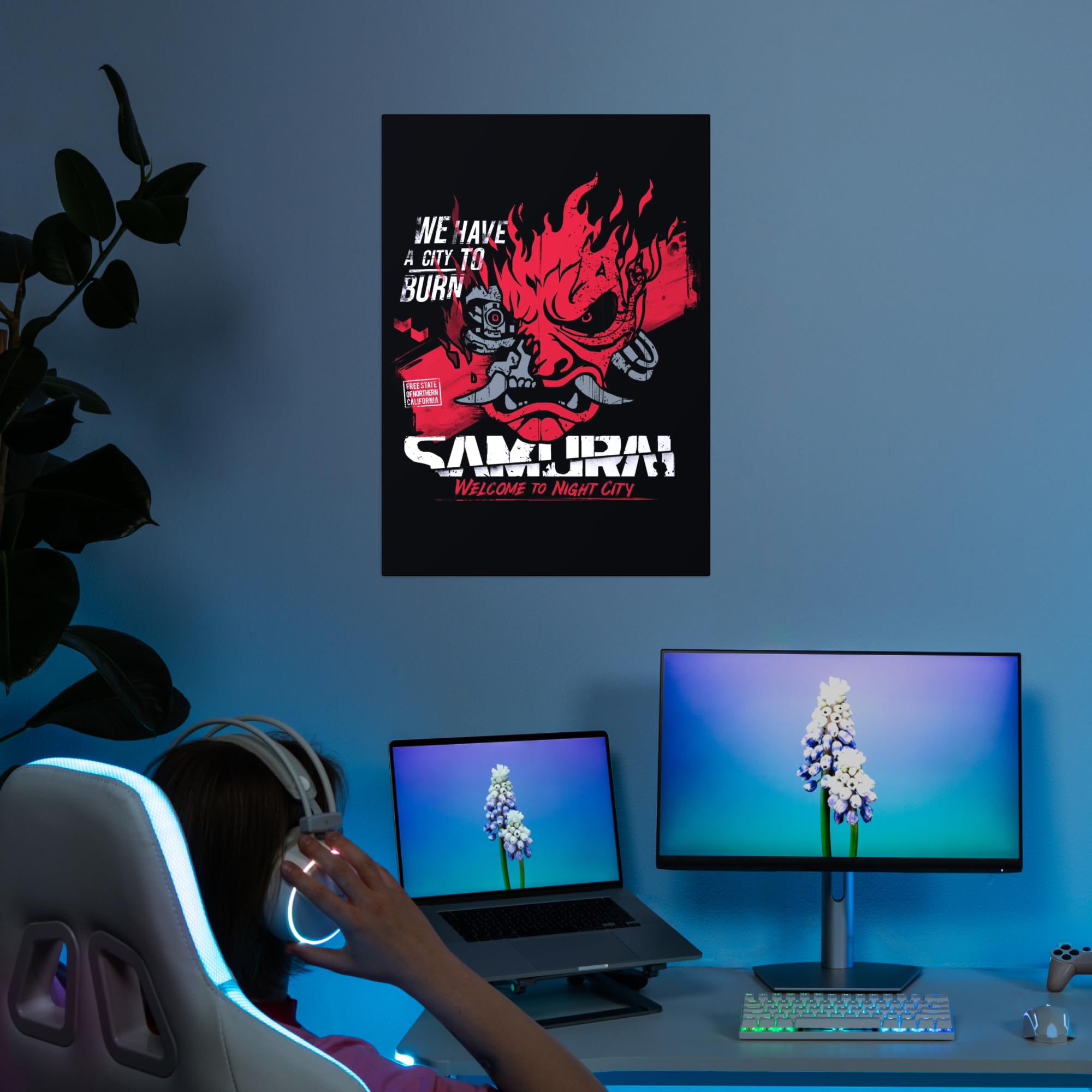 Displate Poster In Metallo - Decorazioni da Parete Decorazione Murale - Cyberpunk 2077 - We Have a City To Burn - 32 x 45 cm Matt