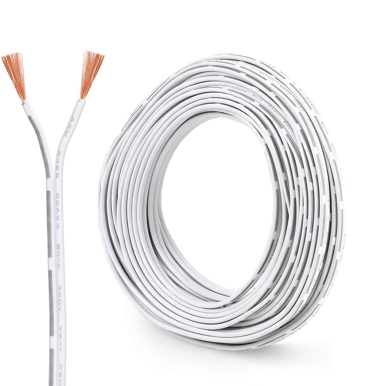 22 AWG 2 Core Electrical Wire 15m, Pure Copper Twin Cable 2×0.3mm² White Flexible PVC Wire for 12V/24V/240V/300V Automotive, LED Lighting, DIY Projects, Home Electrical Use