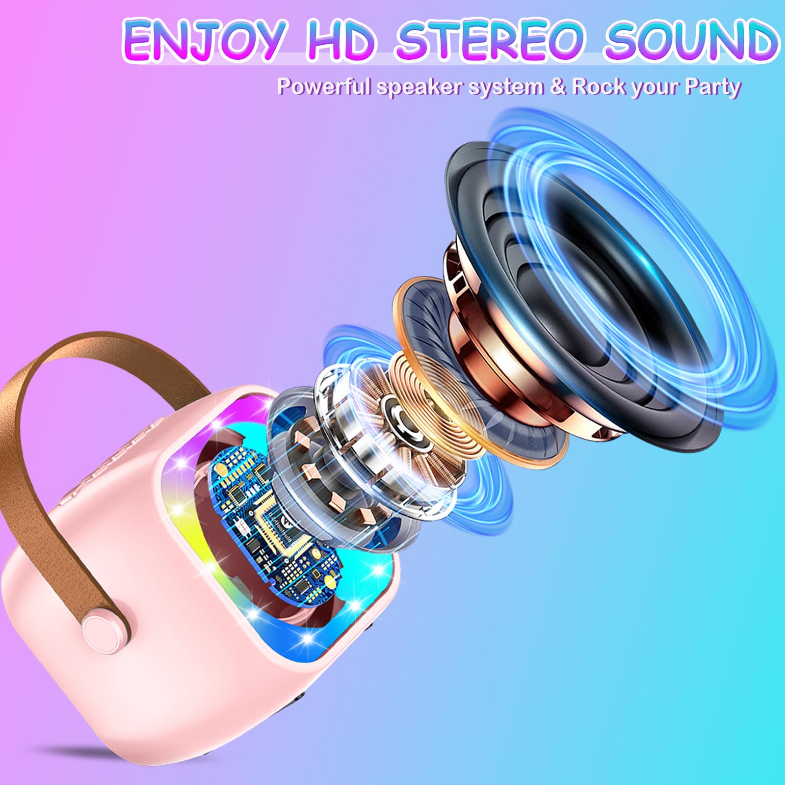 Macchina Karaoke con 1 Microfono, Karaoke Portatile Bambini con Altoparlante Bluetooth, Microfoni Wireless Giocattolo Elettronico per Cantare, Regalo Bambina per Party, Compleanni, Feste