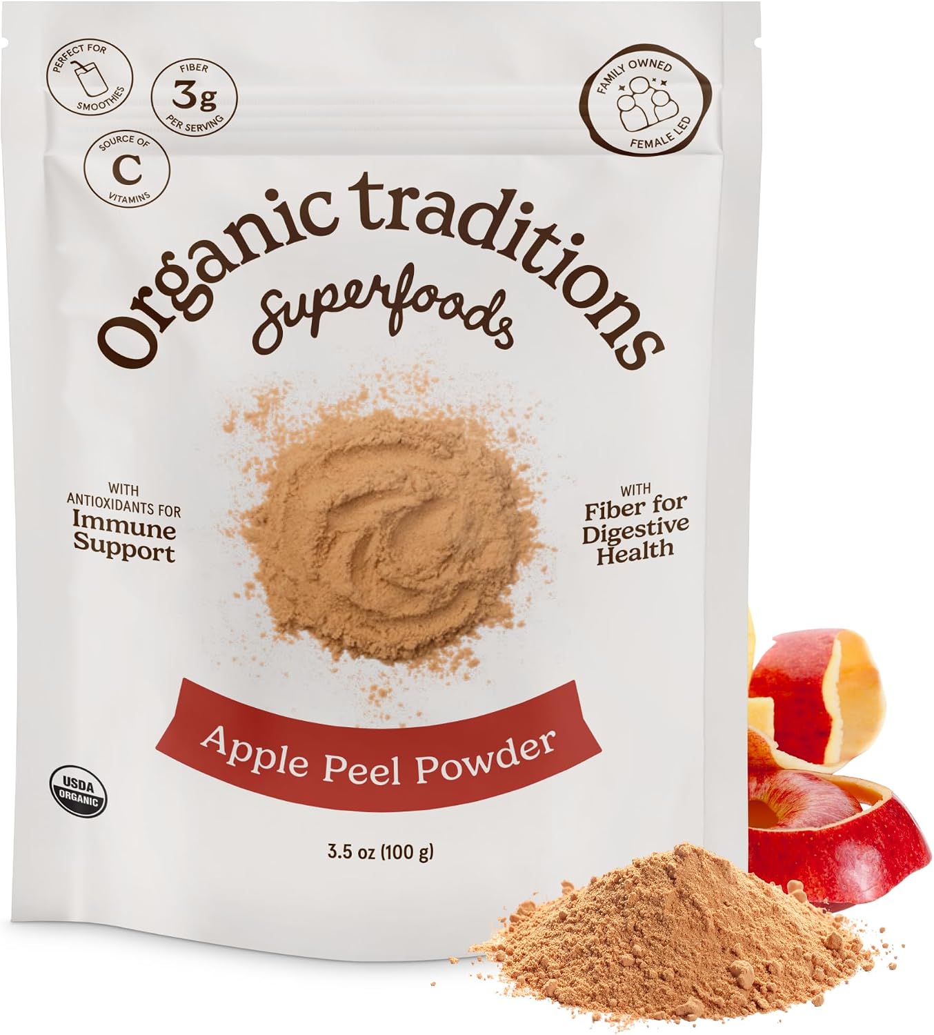  Apple Peel Fiber Powder, Air Dried Whole Fruit, 3.5oz