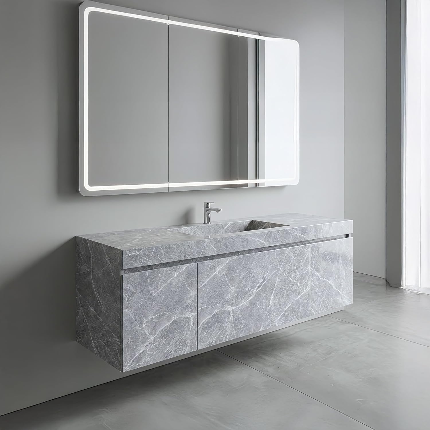 Glossy Grey Marble Contact Paper Waterproof Peel and Stick Wallpaper for Kitchen Countertop Cabinet Desk Grey Stone Self Adhesive Vinyl Wrap Furniture Shelf Table Wall (15.7 x 78.7 Inch)