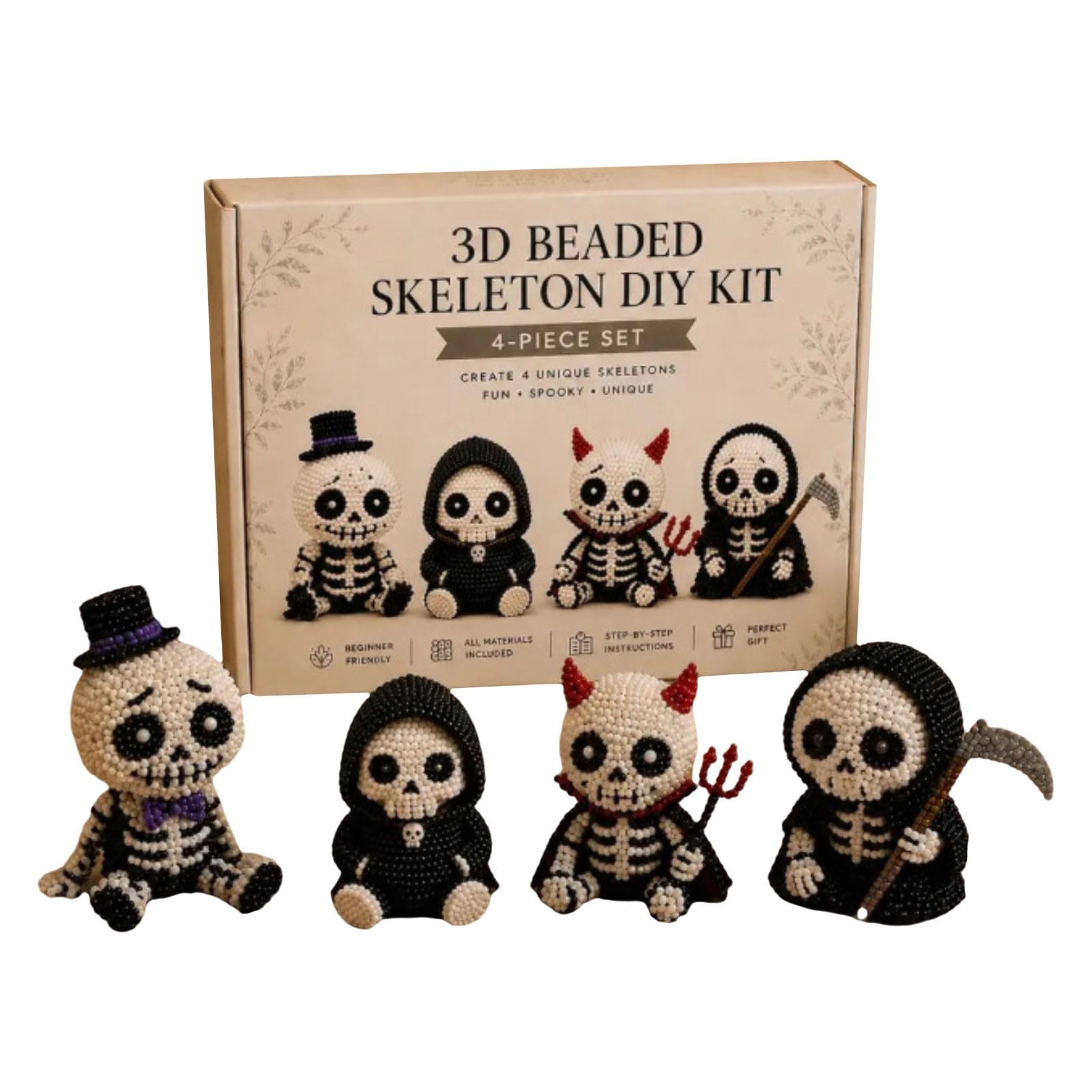 3D Beaded Skull Kit, DIY Bead Art Craft Kit Handmade Embroidery Craft Set for Beginners, Adults & Teens, Stress Relief Creative Gift,Halloween Gifts, Halloween Decoration