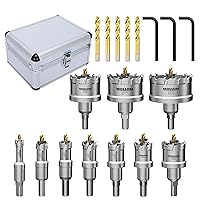 Vista 15 de Mollom 10 piezas (16-53mm) Kit de sierra perforadora de carburo TCT para metal duro, 10 cortadores de agujeros con 5 piezas extra de brocas piloto