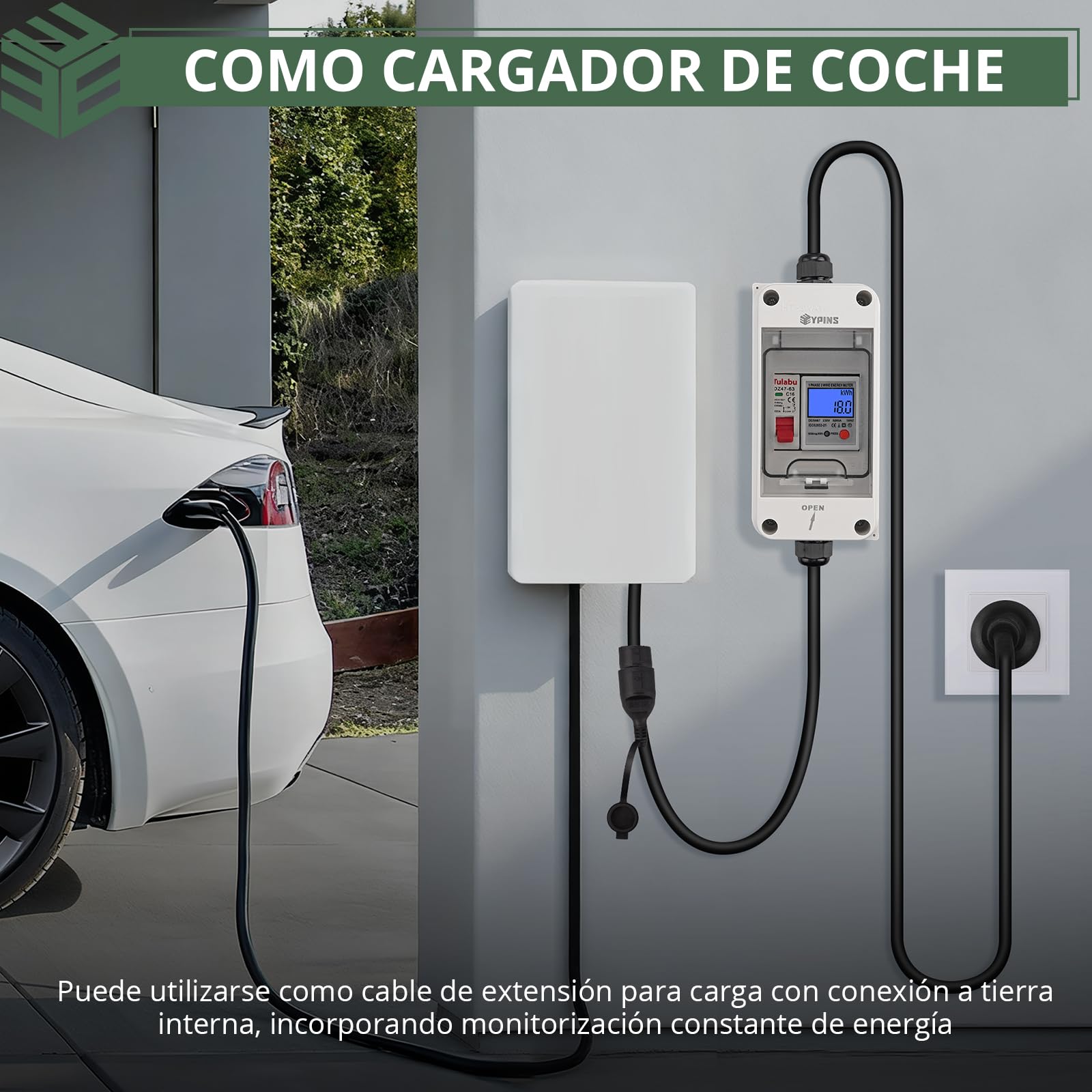 EYPINS Medidor de Electricidad Digital Móvil 80A 230V, Medidor de Consumo Electrico con Disyuntor LS, 3m Medidor Móvil de KWH con Cable de Goma de 1,5㎡, Portátil e Impermeable IP65