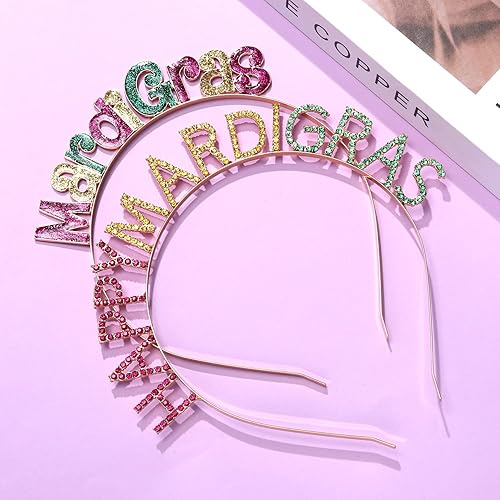 Miniatura 3 de HEIDKRUEGER 2 diademas Happy Mardi Gras con purpurina y diamantes de imitación para fiesta de desfile, accesorios de aro para el cabello