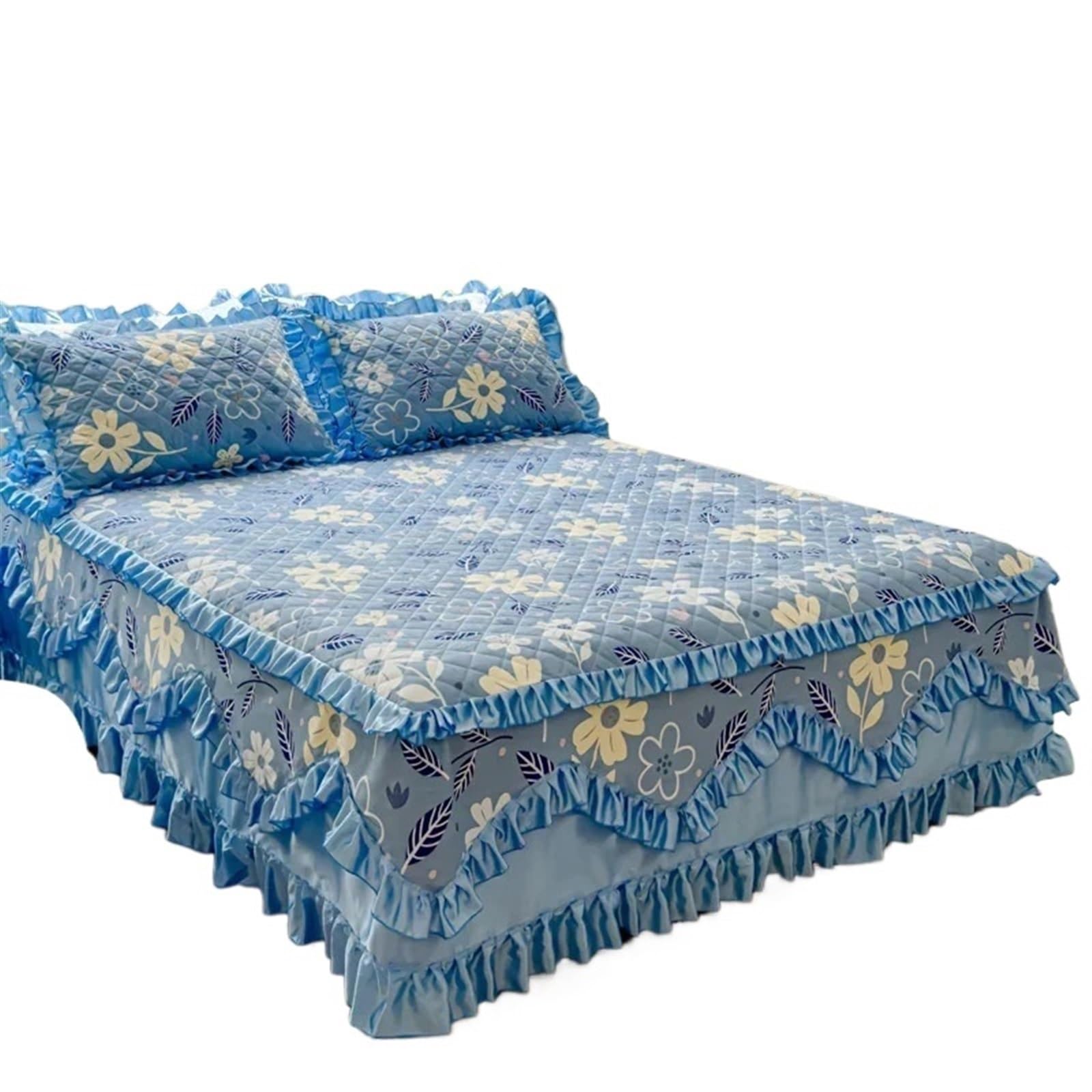 Bed skirt Thicken Quilted Bedspread Bed Skirt Pure Cotton Cover Not Including Pillowcase(Color 1,180x200x45cm 1pc)