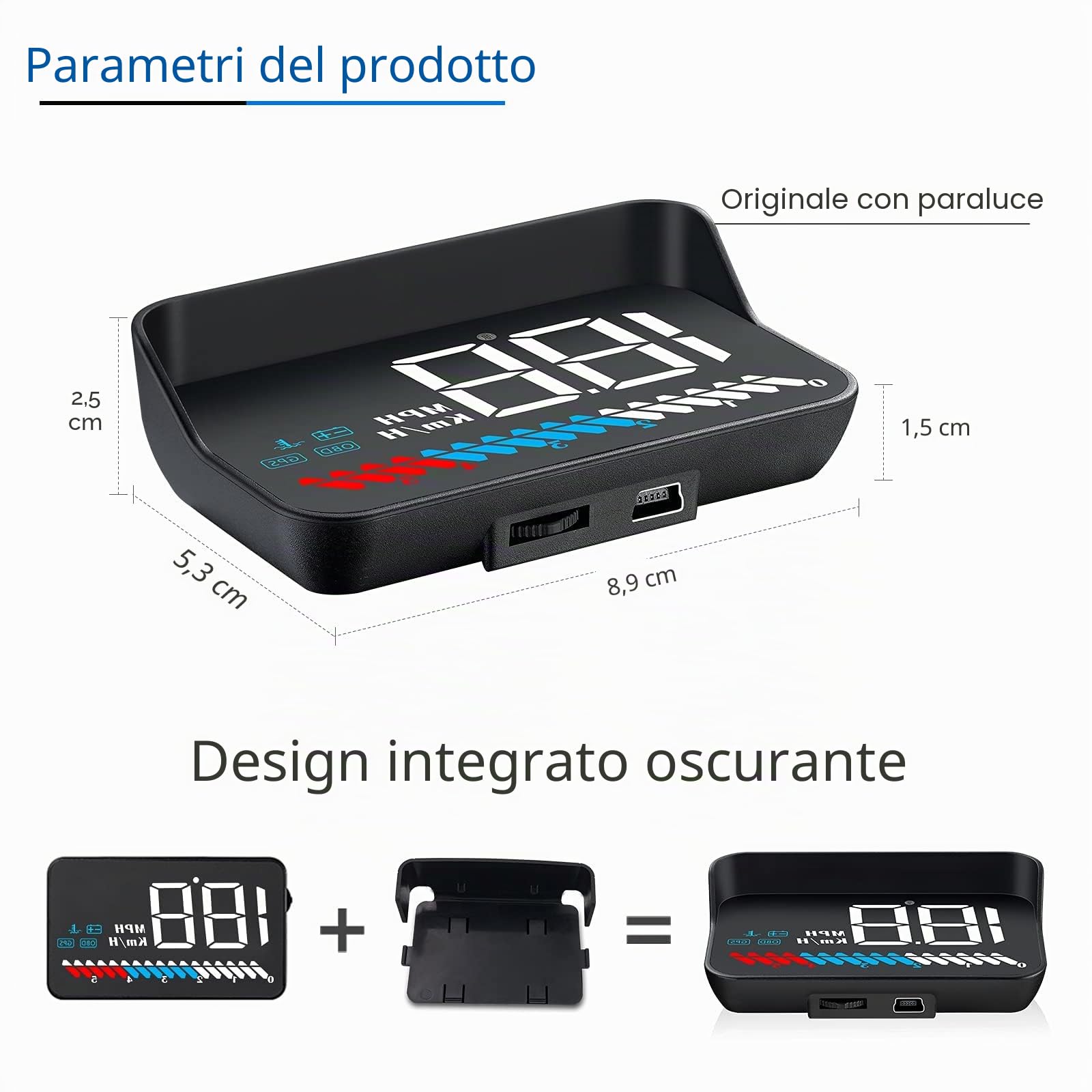 Wiiyii, HUD Head Up Display M7, OBD/GPS, Smart Gauge, velocità di guida, giri del motore, tensione, temperatura dell'acqua, ecc., funziona alla grande per tutte le auto