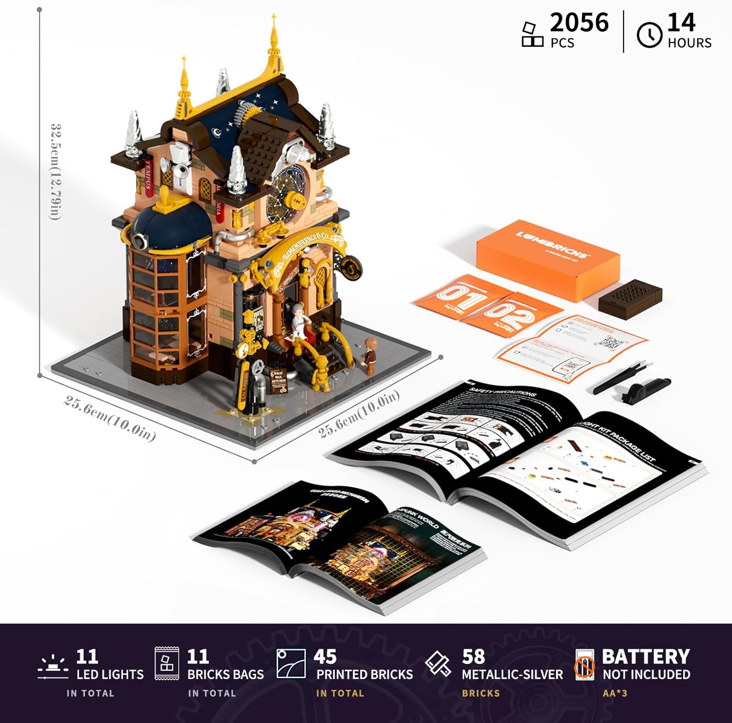 Lumibricks Steampunk Memory Magic Shop Lighting Building-Bricks Set, 2056 Pcs Modular Building from Chrono Custodians Collection Display Set for Adults and Steampunk Lovers