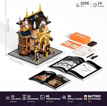 Lumibricks Steampunk Memory Magic Shop Lighting Building-Bricks Set, 2056 Pcs Modular Building from Chrono Custodians Collection Display Set for Adults and Steampunk Lovers