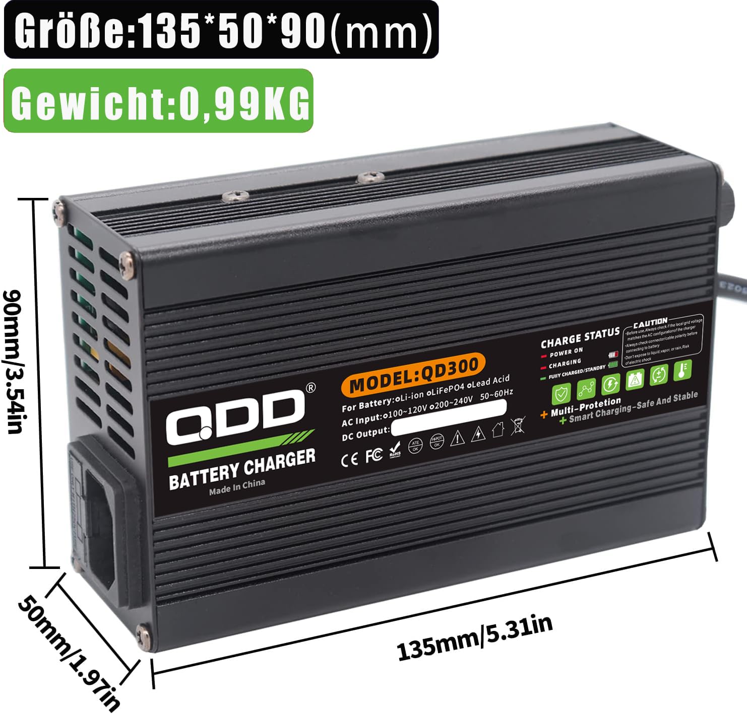 QDD Caricabatterie 36V 36V 5A al piombo-acido con uscita DC 50A Connettore Anderson per 36V Piombo Acido AGM Gel VRLA OPZV 36V Smart Charger