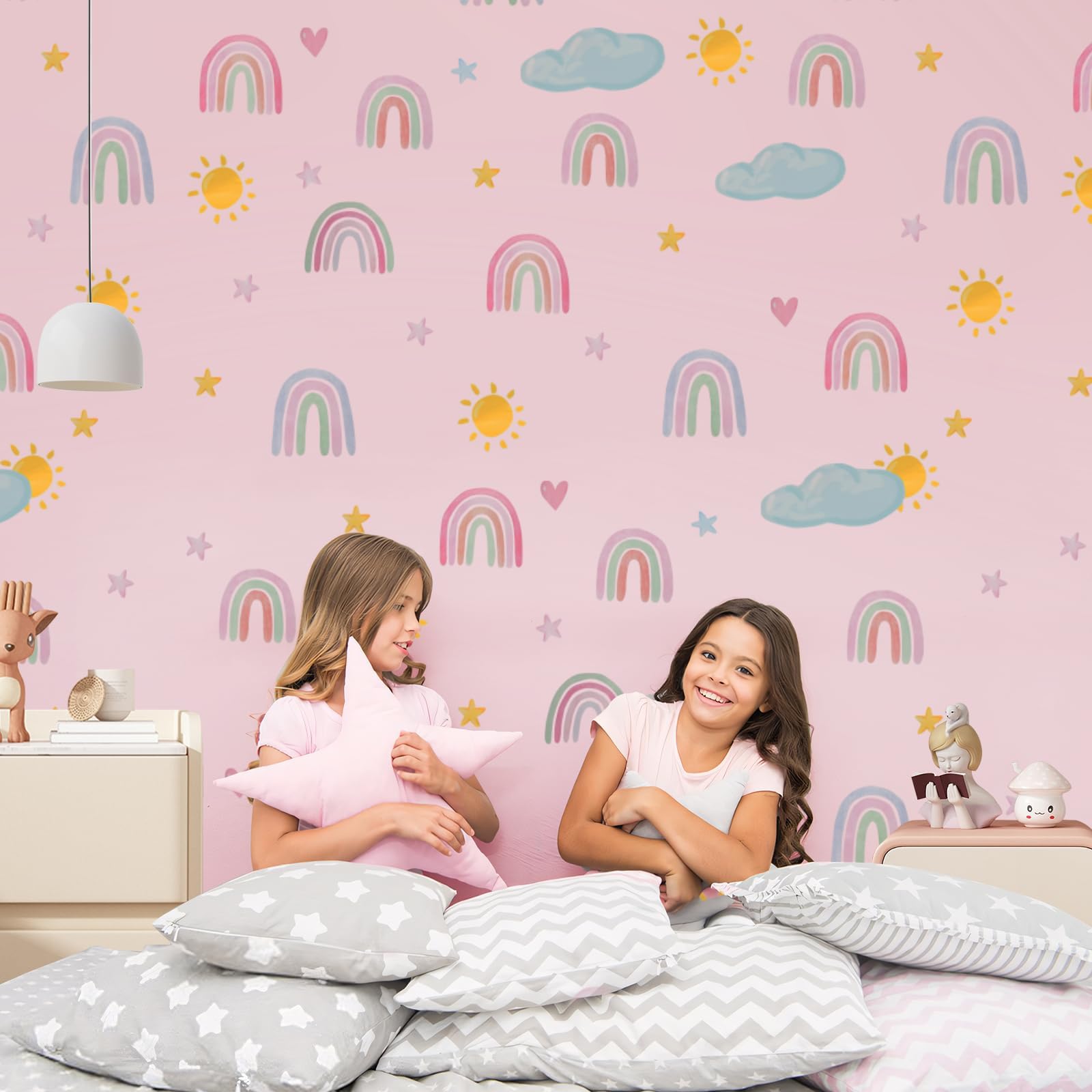 Watercolor Rainbow Wall Decals – 36 Pcs On 6 Sheets, Peel & Stick Vinyl Stickers For Girls Bedroom, Kids Playroom, Nursery, Boho Decor