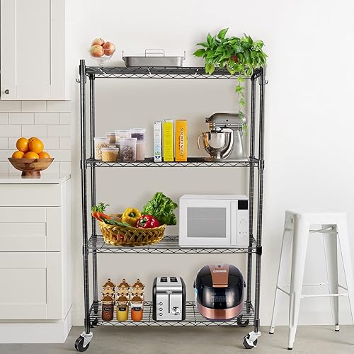 Miniatura 2 de WDT Estantes de almacenamiento de 4 niveles, estantes de metal resistente, estante ajustable con ruedas para el hogar, oficina, garaje, estante de