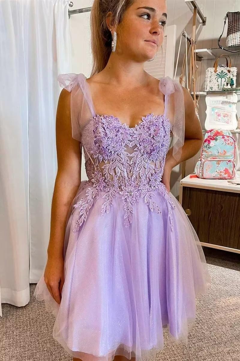 Lace Applique Homecoming Dresses for Teens Spaghetti Straps Sweetheart Puffy Tulle Cocktail Dresses 2023