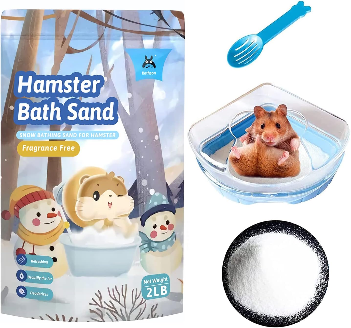 kathson Hamster Bathing Sand with Sandbox Bathroom, Small Animal Cleansing Potty Litter Dust Gerbil Grooming Sand Bath for Dwarf Hamster…