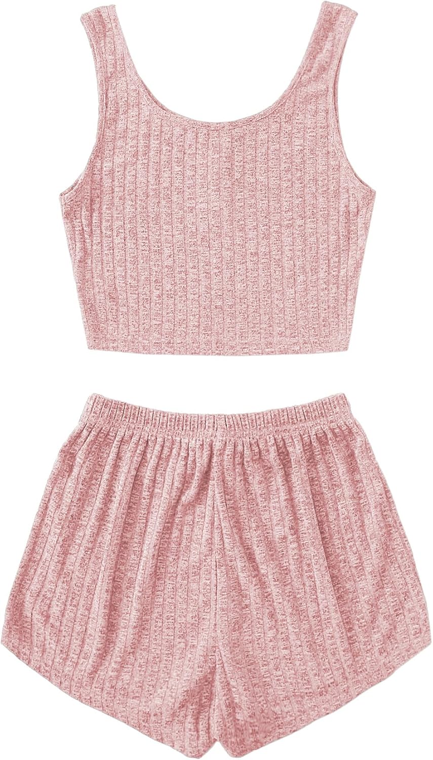 SOLY HUX Women's Button Front Ribbed Knit Tank Top and Shorts Pajama Set Sleepwear Lounge Sets