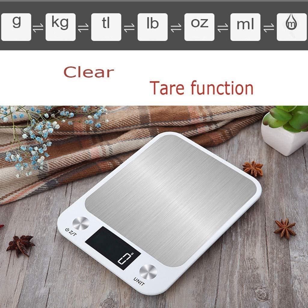 Balanza electrónica Digital para Cocina, báscula electrónica para Alimentos, diseño ultradelgado, balanza de precisión, Color Negro (5 kg/1 g), Color Blanco (10 kg/1 g).,White-10kg/1g
