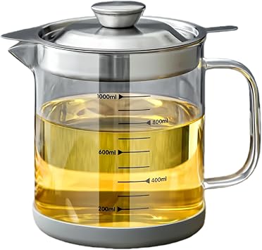 RIIPOO 33oz Glass Bacon Grease Container Cooking Oil Container with Strainer and Lid