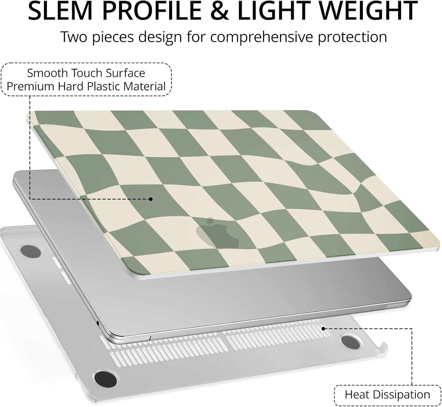 Anban Compatible with MacBook Air 13 inch Case 2026 2025 2024 2023 2022 M4 M3 M2 A3240 A3113 A2681, Plastic Hard Shell +Keyboard Cover +Screen Protector for MacBook Air 13.6 inch Case, Green Checkered - Image 4