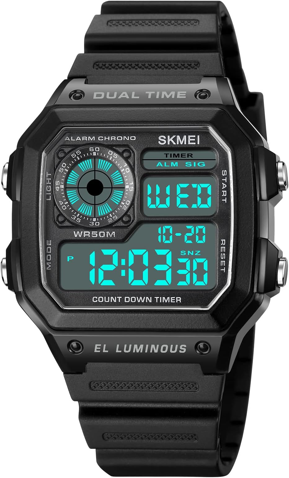 SKMEI Wrist Watch for Men, Digital Sports Waterproof Watch with Dual Time Chronograph Countdown Alarm Backlight