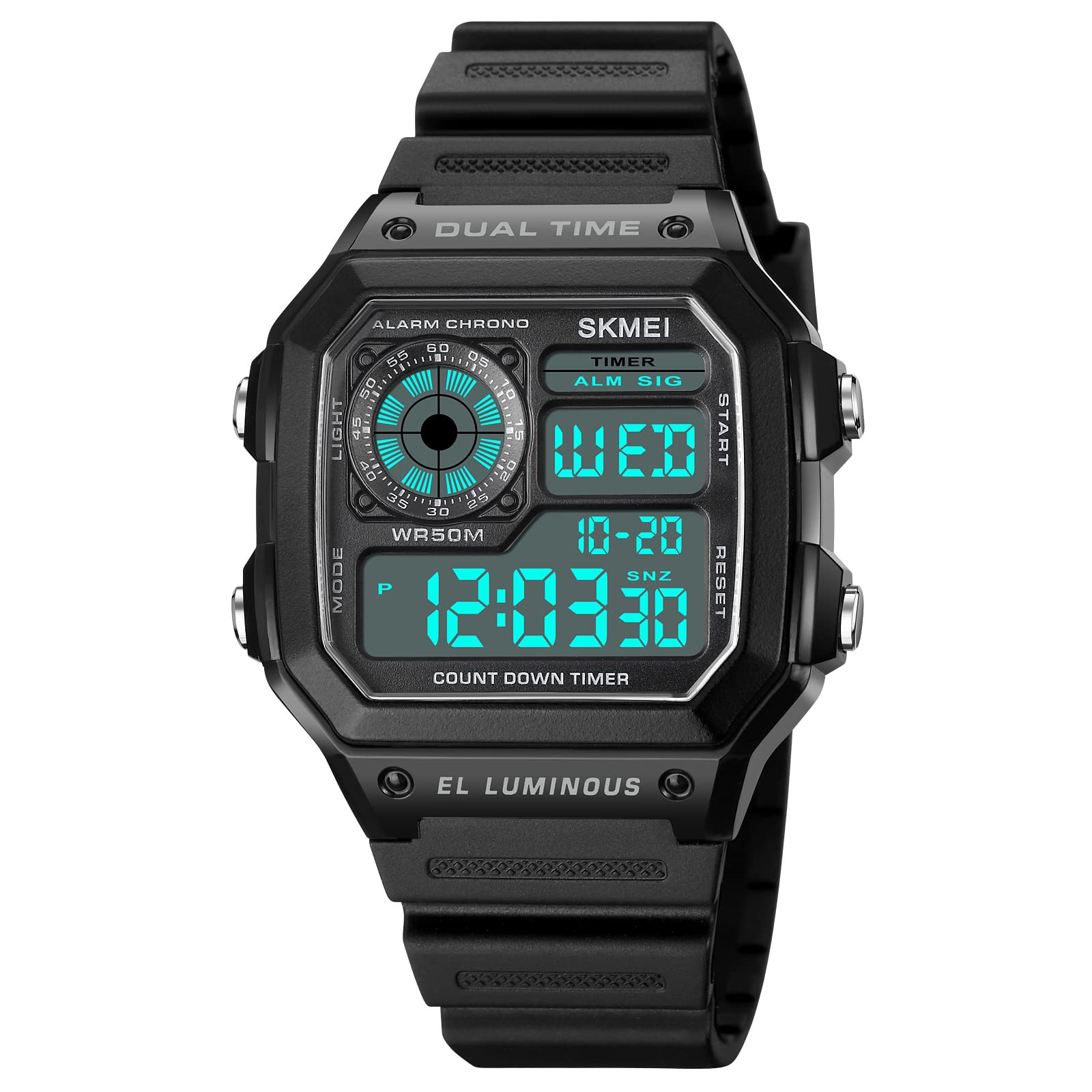SKMEI Wrist Watch for Men, Digital Sports Waterproof Watch with Dual Time Chronograph Countdown Alarm Backlight