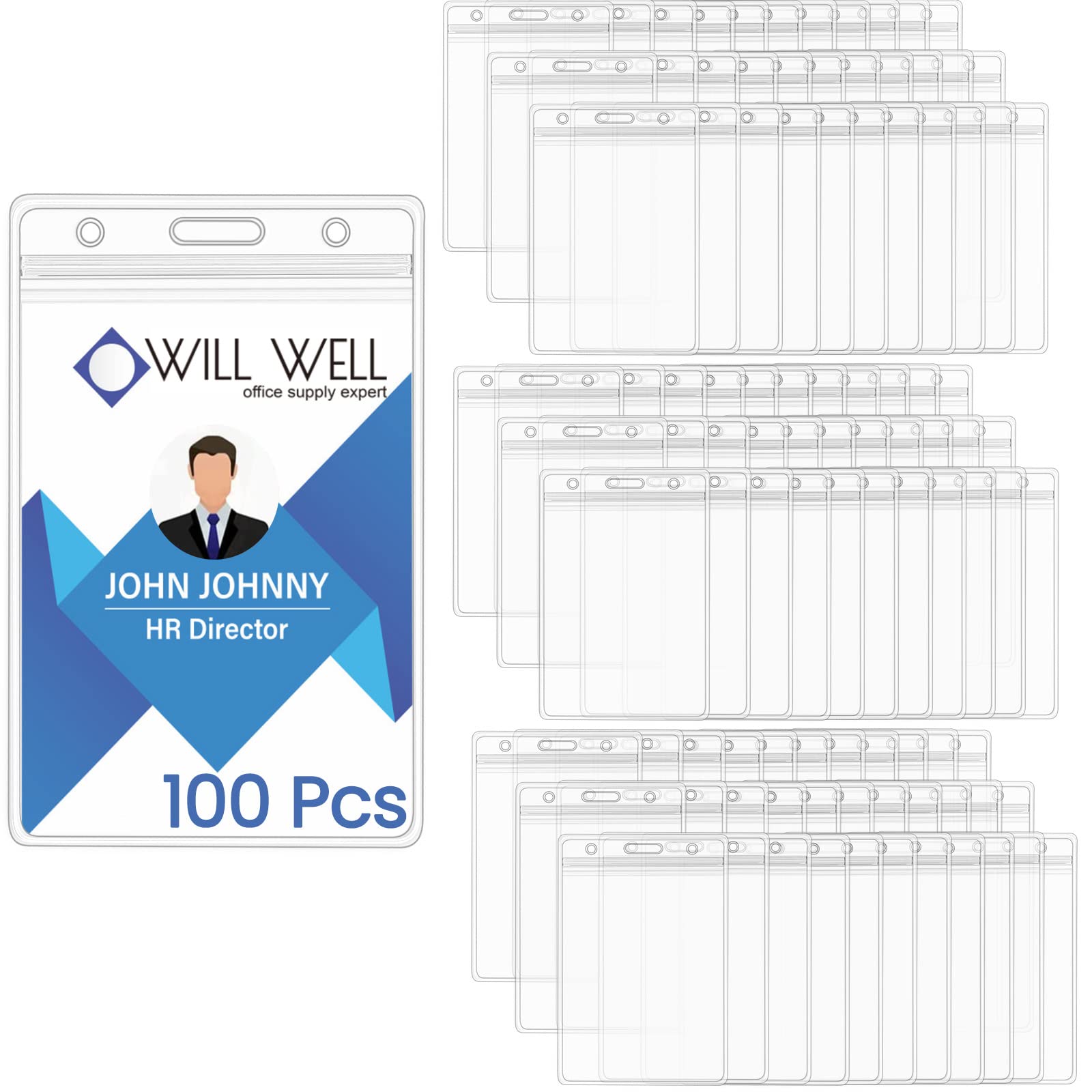 100個 極厚IDカードバッジホルダー 縦型 クリアPVCカードホルダー 防水再密封可能なジッパータイプ (1×3.7インチの内側サイズ)