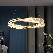 Living Room Lamp Chandelier Made of Gold-Plated Stainless Steel with Irregular Rings Modern Dimmable LED Crystal Bedroom Lamp Chandelier for Living Room Dining Room Kitchen Bedroom Diameter 60 cm [Energy Class F]