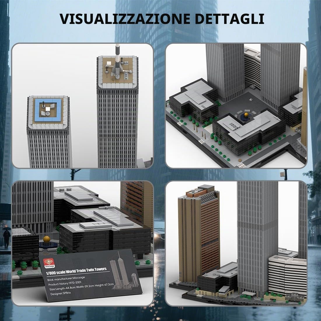 LootPop Twin Towers, MOC-177998 US New York Skyline World Trade Center, modello architettonico in scala 1:800, 7129 pezzi, blocchi di bloccaggio per adulti e appassionati di MOC