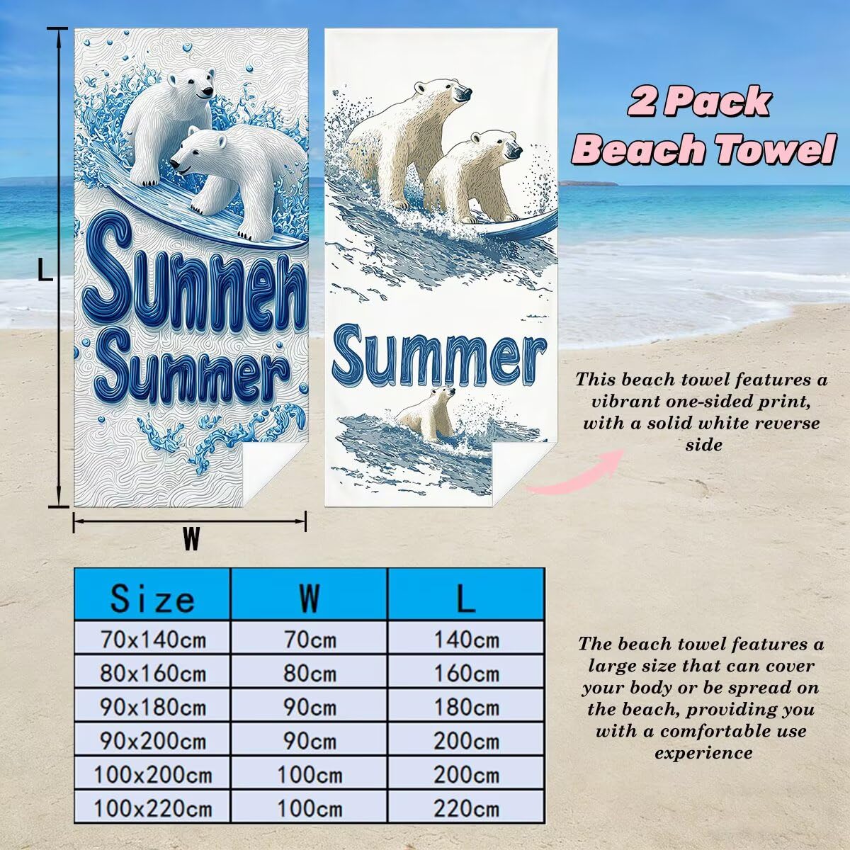 Toalla Playa 80x160 cm, Toalla Gimnasio Microfibra Secado Rapido, Juego de 2 Antiarena Toallas de Playa, Ligera Compacta Toallas Microfibra Grande para Viaje, Regalo Hombre Regalo Mujer (Oso) -4055